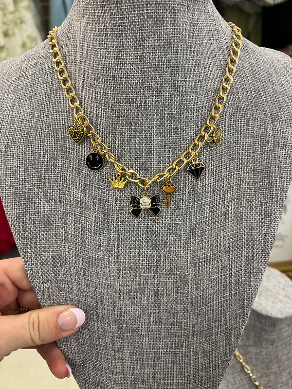 BLACK & GOLD CHARM NECKLACE