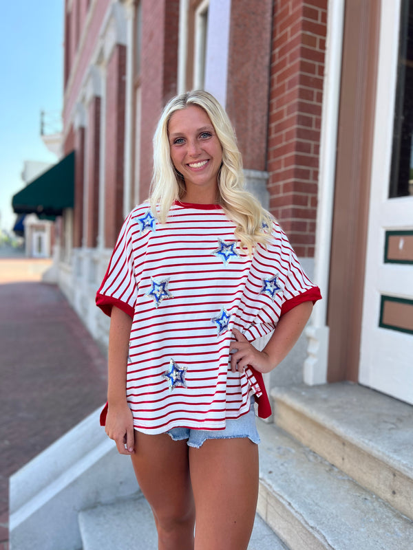 SEQUIN STARS & STRIPED TOP