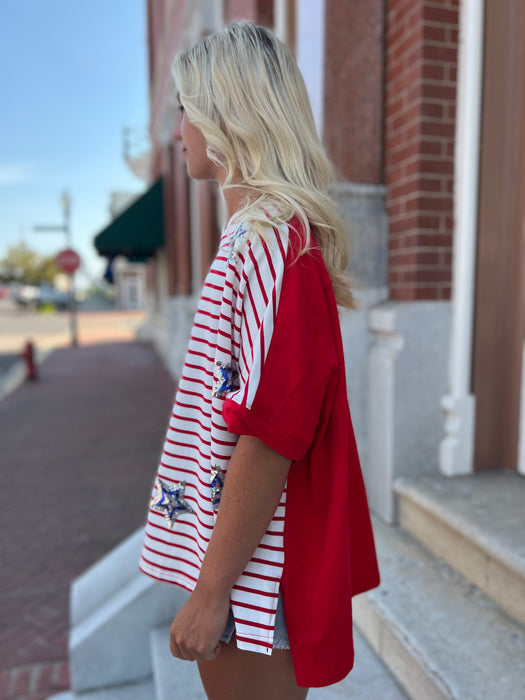 SEQUIN STARS & STRIPED TOP