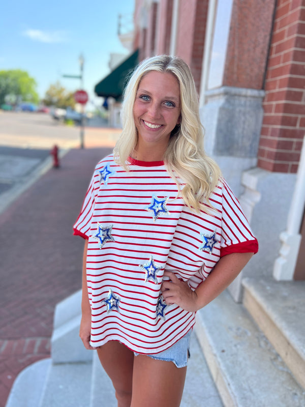 SEQUIN STARS & STRIPED TOP