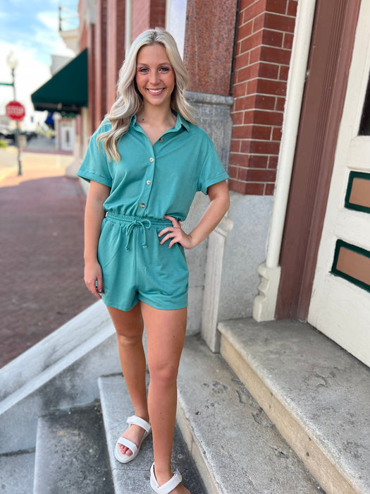 BUTTON FRONT TERRY KNIT ROMPER- 2 COLORS