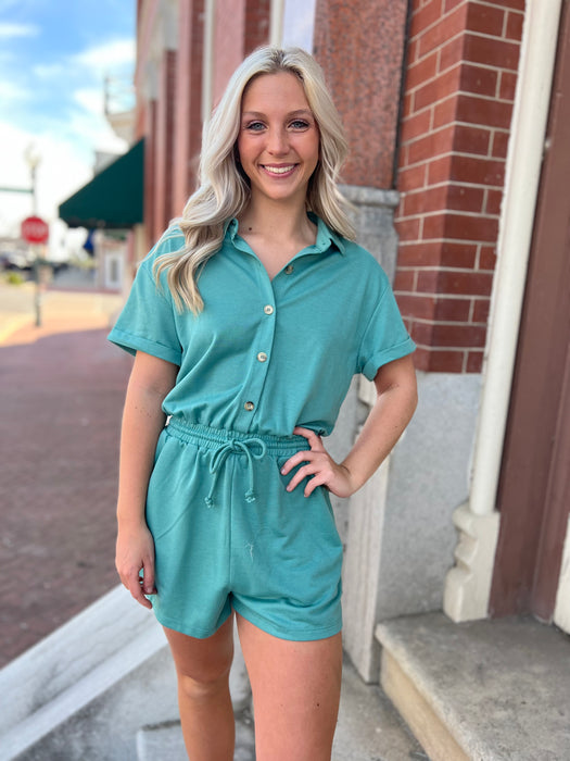 BUTTON FRONT TERRY KNIT ROMPER- 2 COLORS