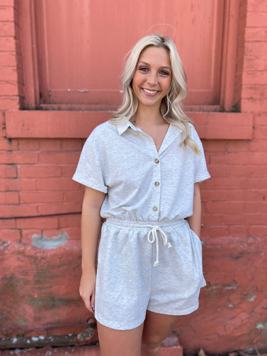 BUTTON FRONT TERRY KNIT ROMPER- 2 COLORS